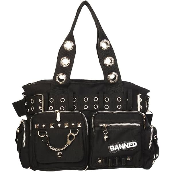 Lost Queen Goth Punk Rock Black Handbag with Handcuff Skull Charm